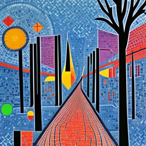 Misty London Street in Byzantine Mosaic Style