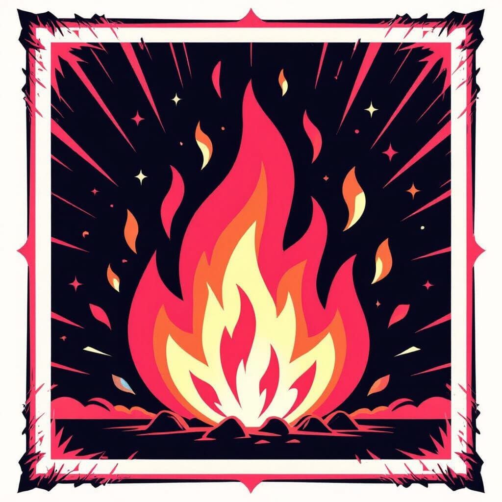 Retro Cartoon Album Cover with Fiery Inferno Theme