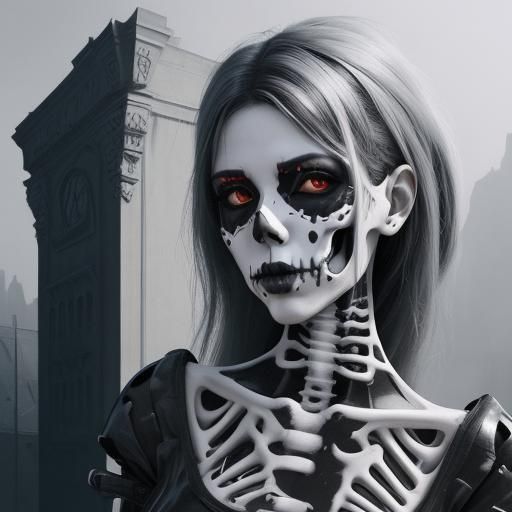 Cybergoth Skeleton Woman in Surreal Street Art Style