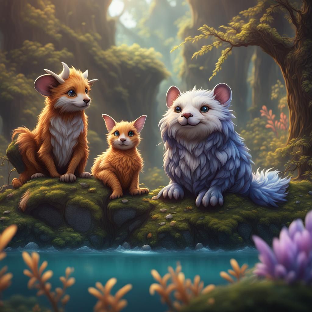 Fantastical Cute Animals in Detailed Matte Painting