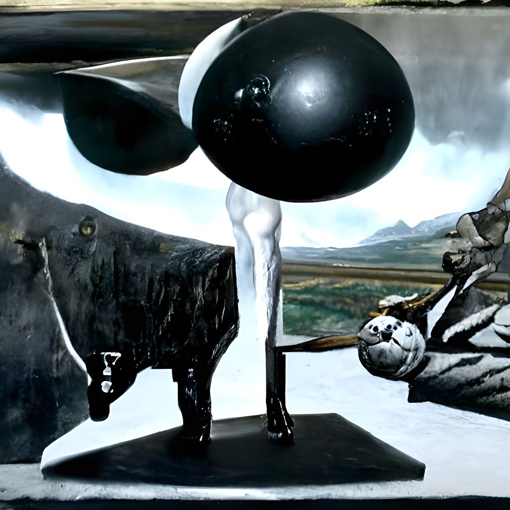 Surreal Cow with Spherical Legs in Surrealist Style