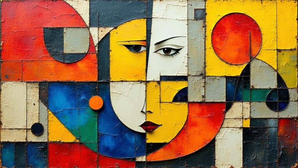 Surrealist Cubist Masterpiece in Vibrant Colors