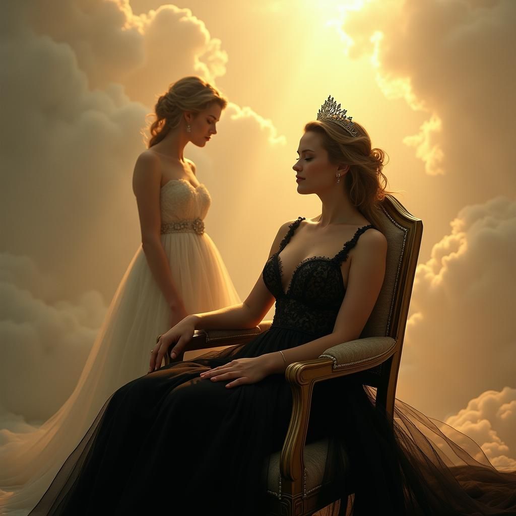 Ethereal Woman in Evening Gown with Heavenly Light