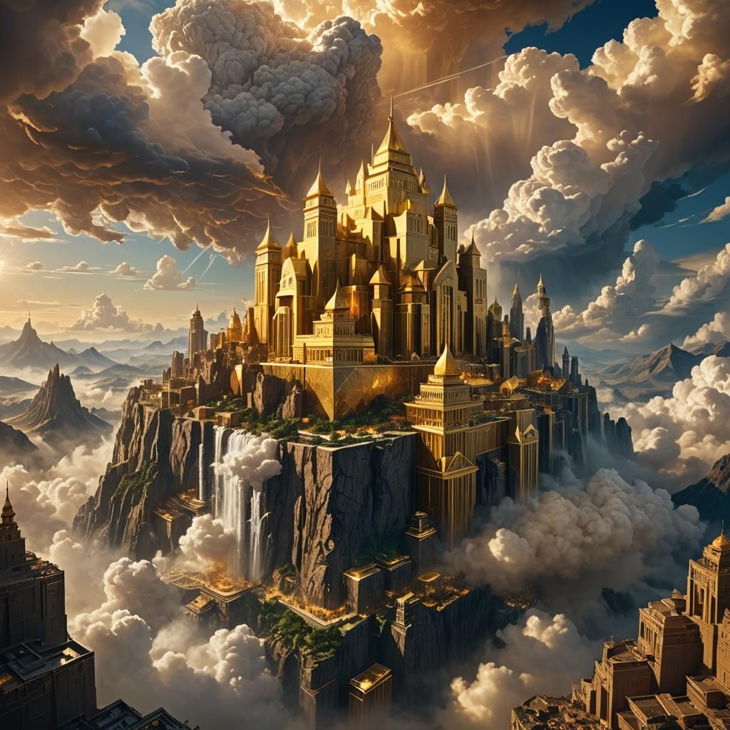 Golden New Jerusalem Descends: A Visionary Cityscape