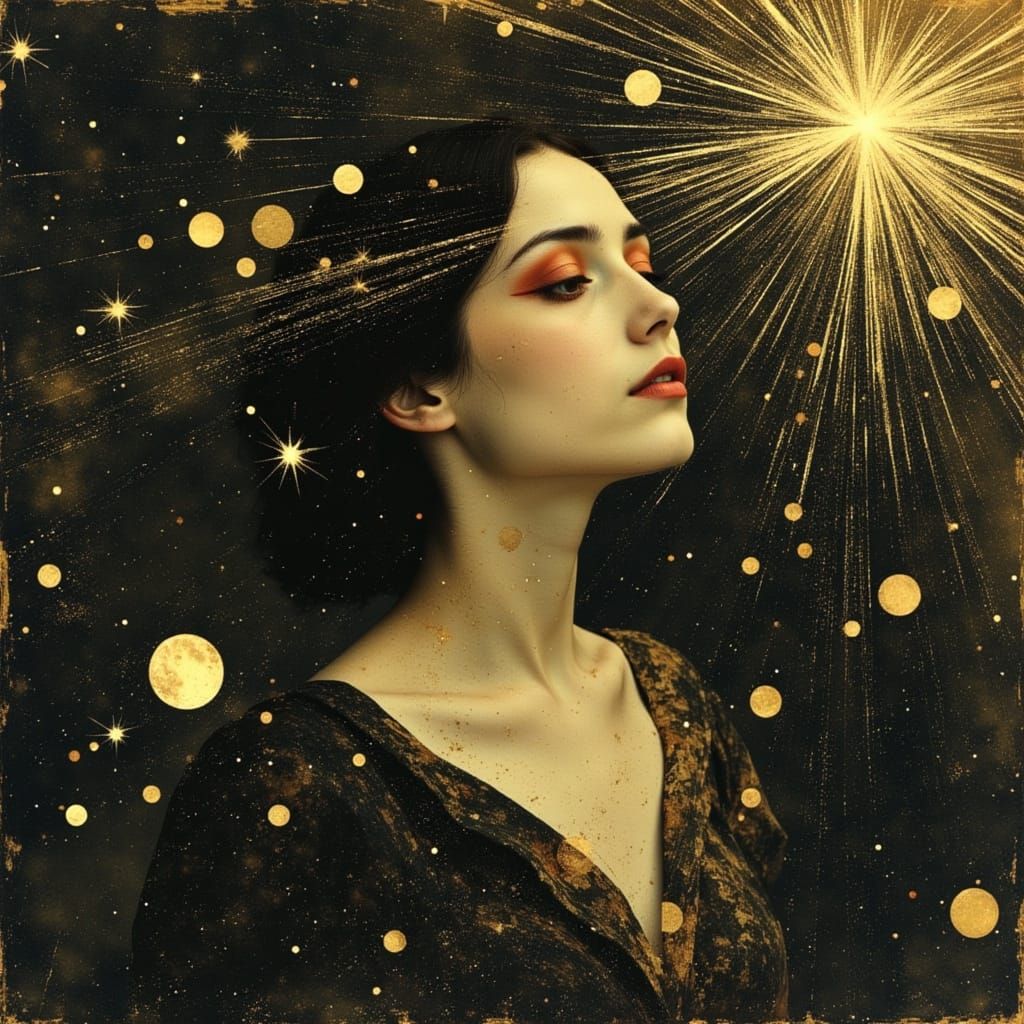 Celestial Woman Radiates Ethereal Starlight in Dreamlike Art