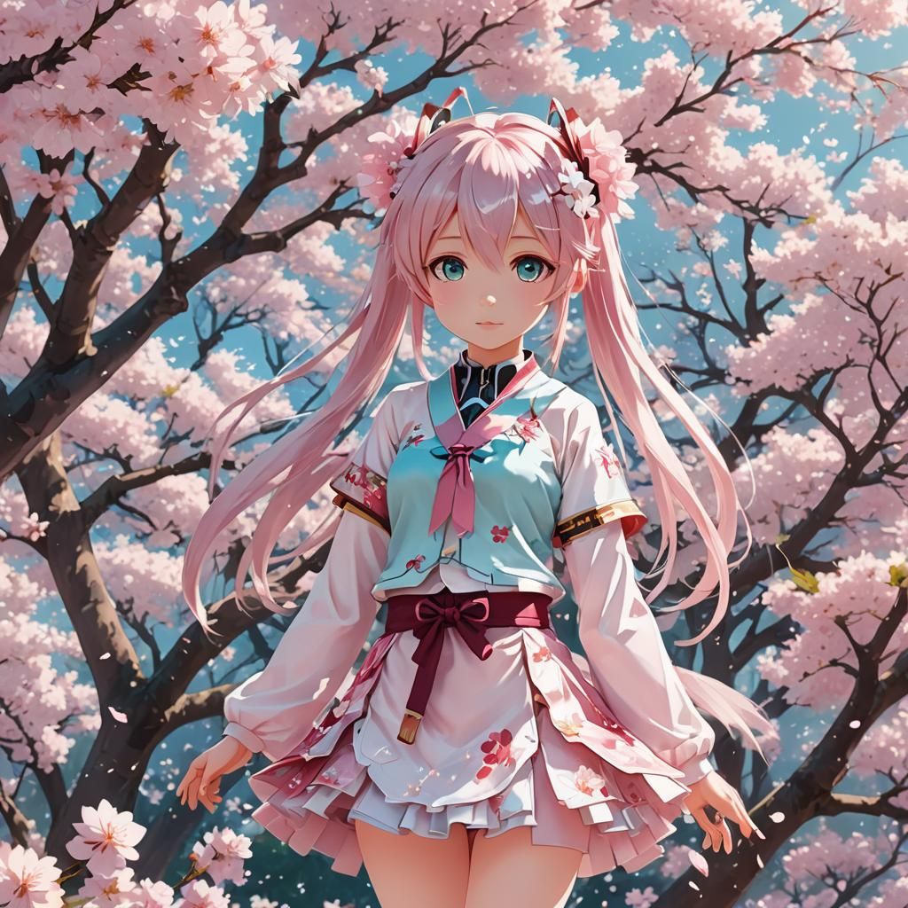 Sakura Miku in Blooming Cherry Blossom Garden