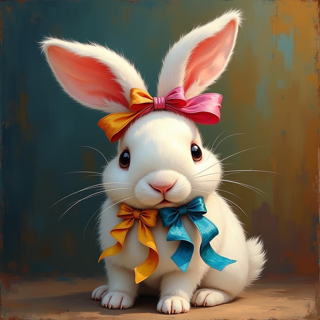 Bunny with Silk Ribbons in Vibrant, Organic Style