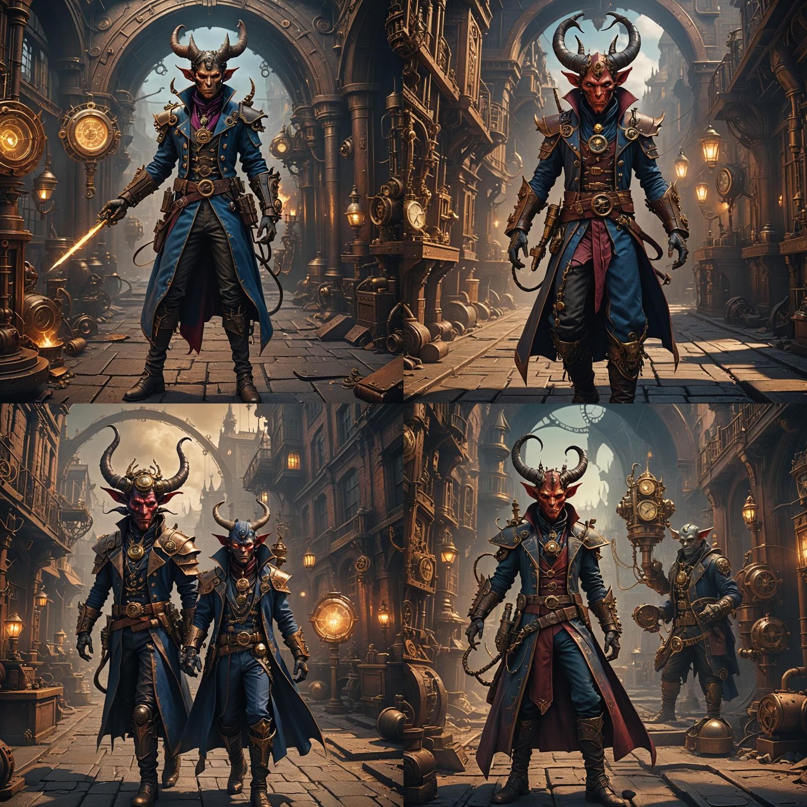 Steampunk Tiefling Sorcerer in Detailed Matte Painting