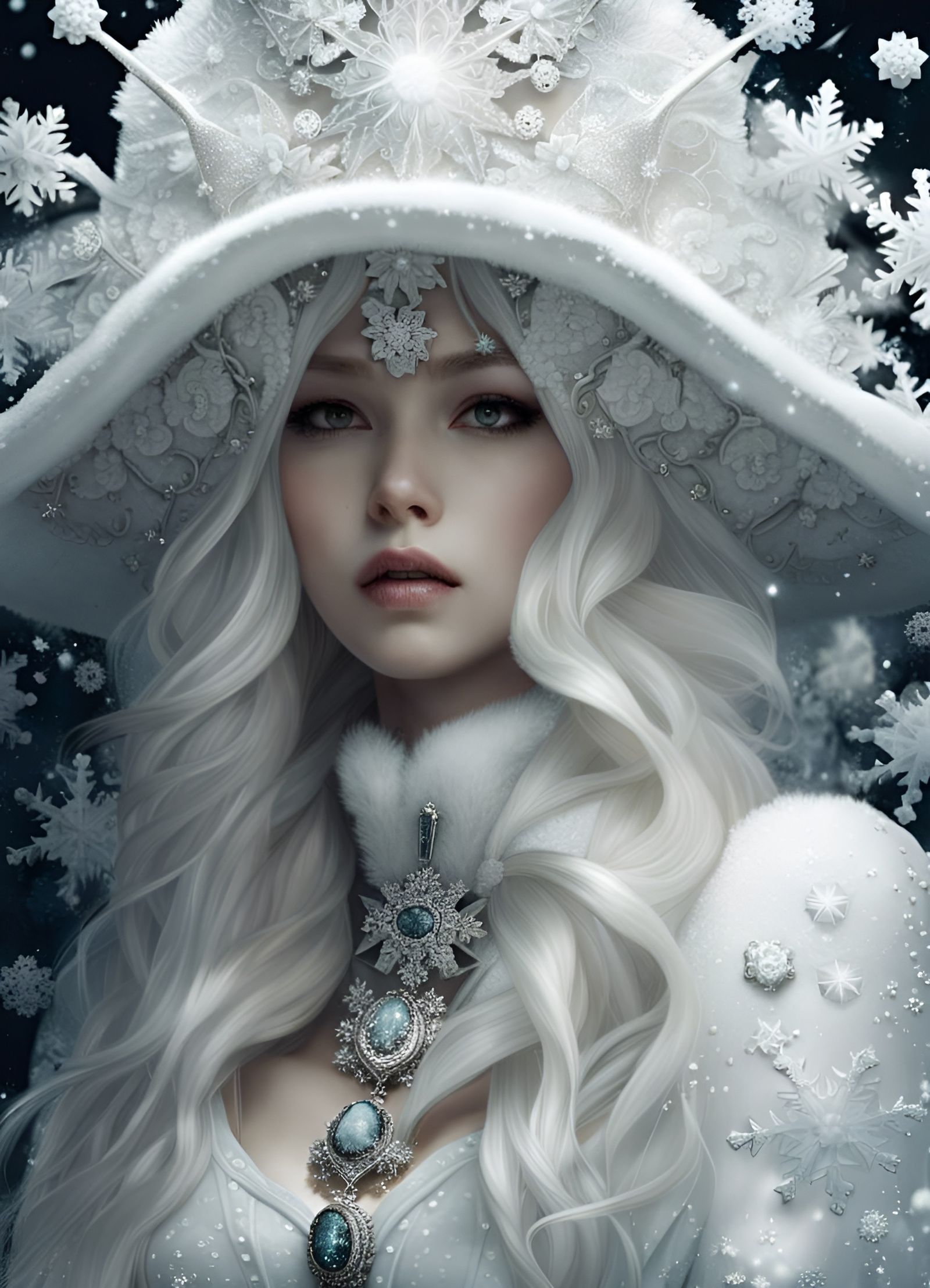 White Snow Witch in Hyperrealistic Mixed Media