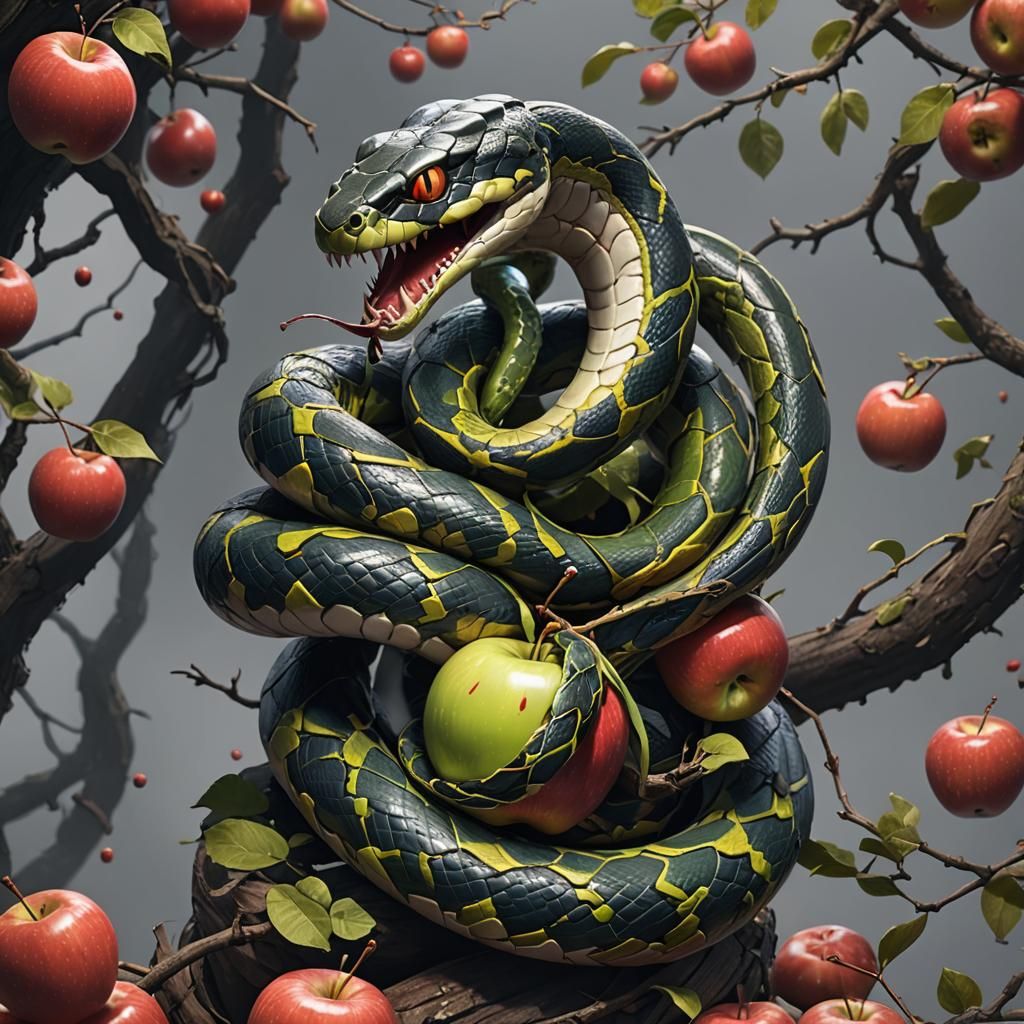 Snake and Apple in 3D Anime Style