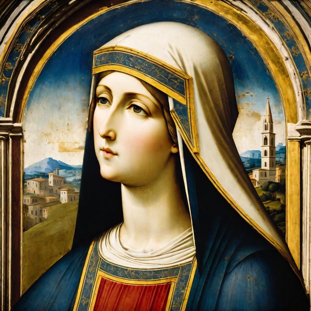 Saint Bridget Portrait as Medieval Fresco