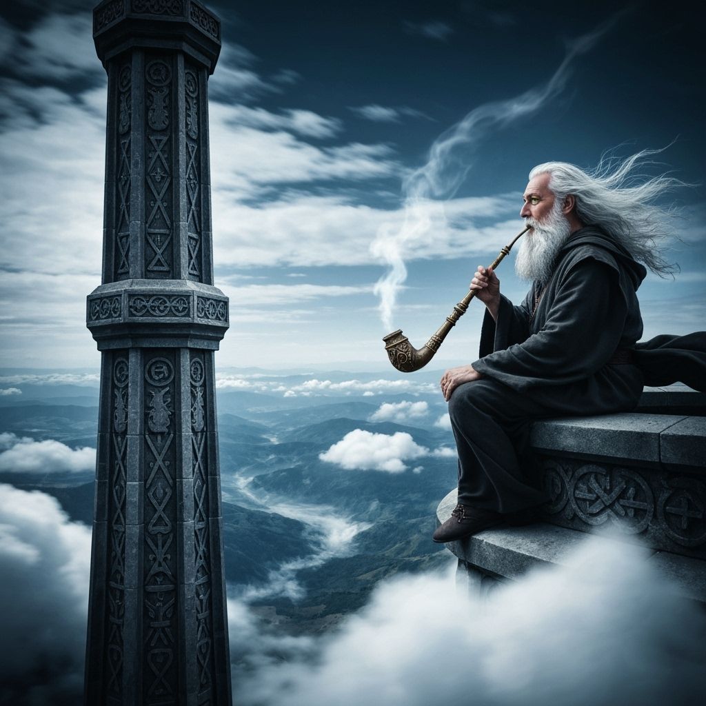 Wizard in Tall Tower Smoking Pipe