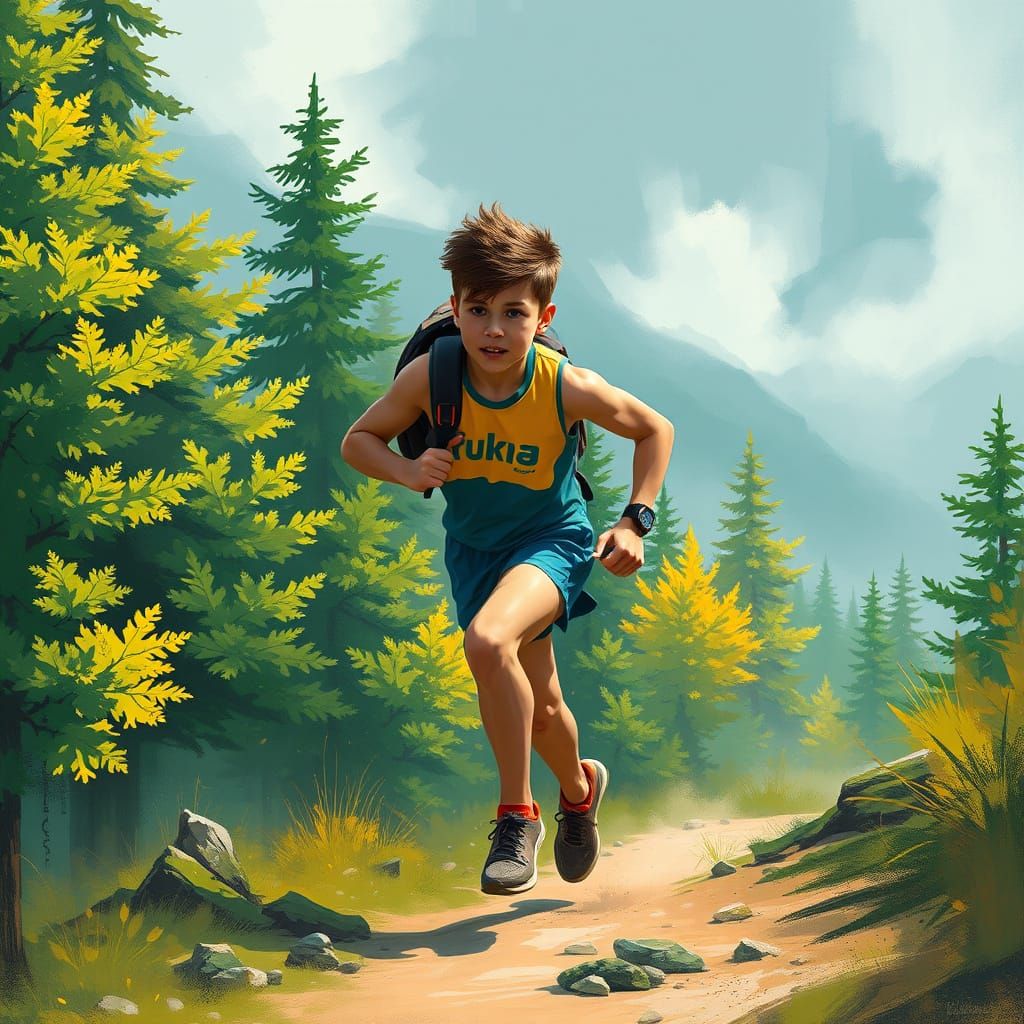 Athlete Runs on Misty Mountain Trail