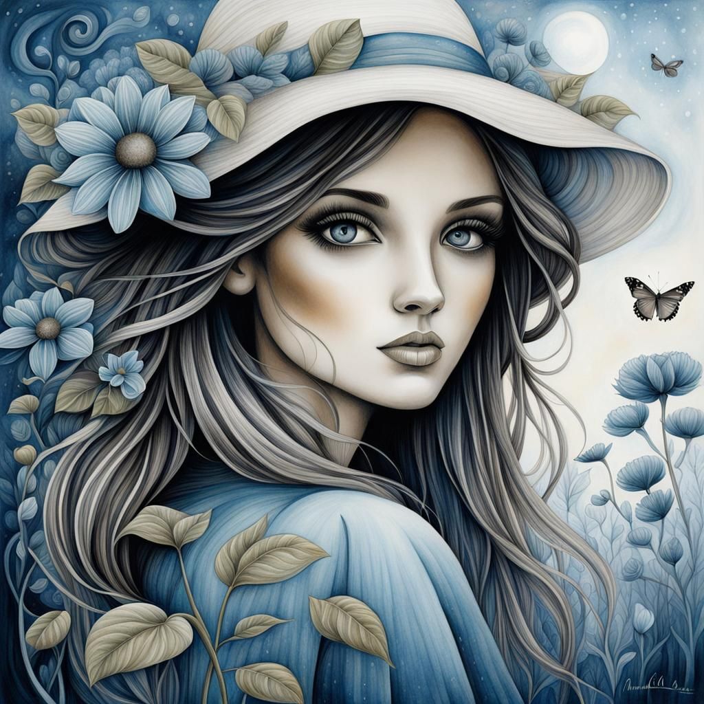 Elegant Ink Drawing of a Beautiful Girl