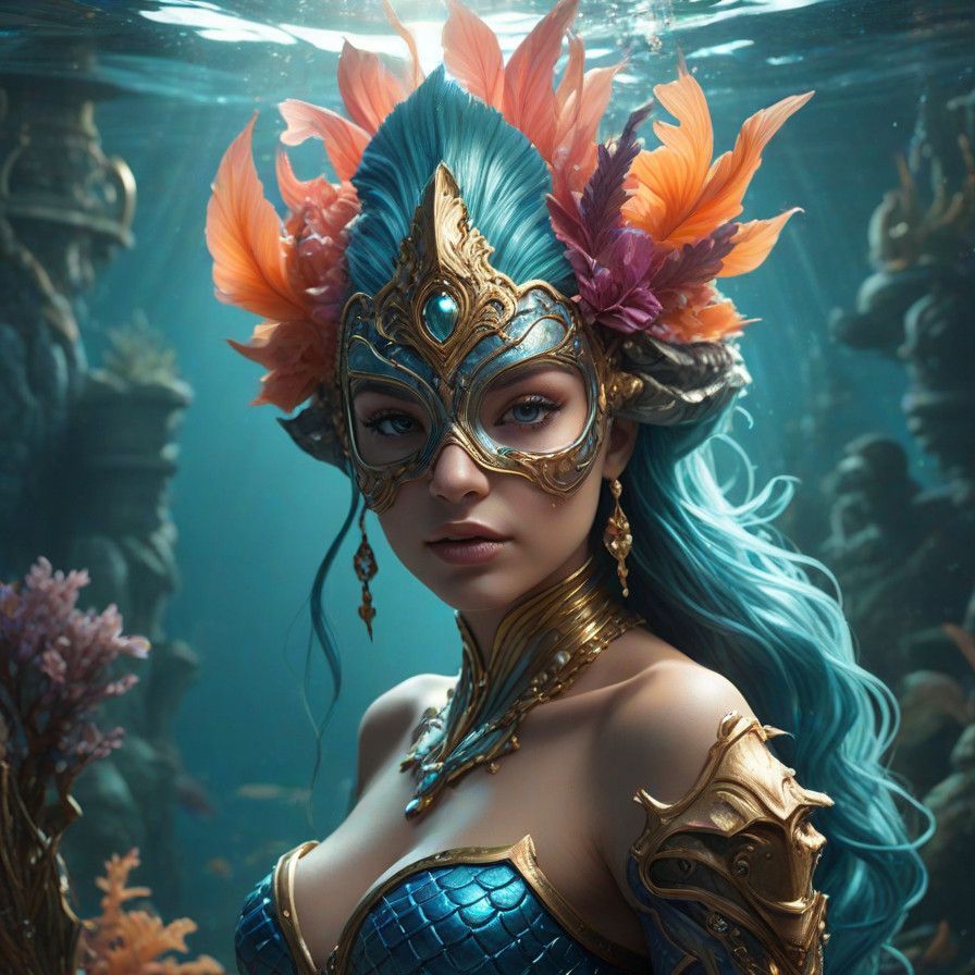 Ethereal Mermaid Masquerade in Hyperrealistic Digital Art