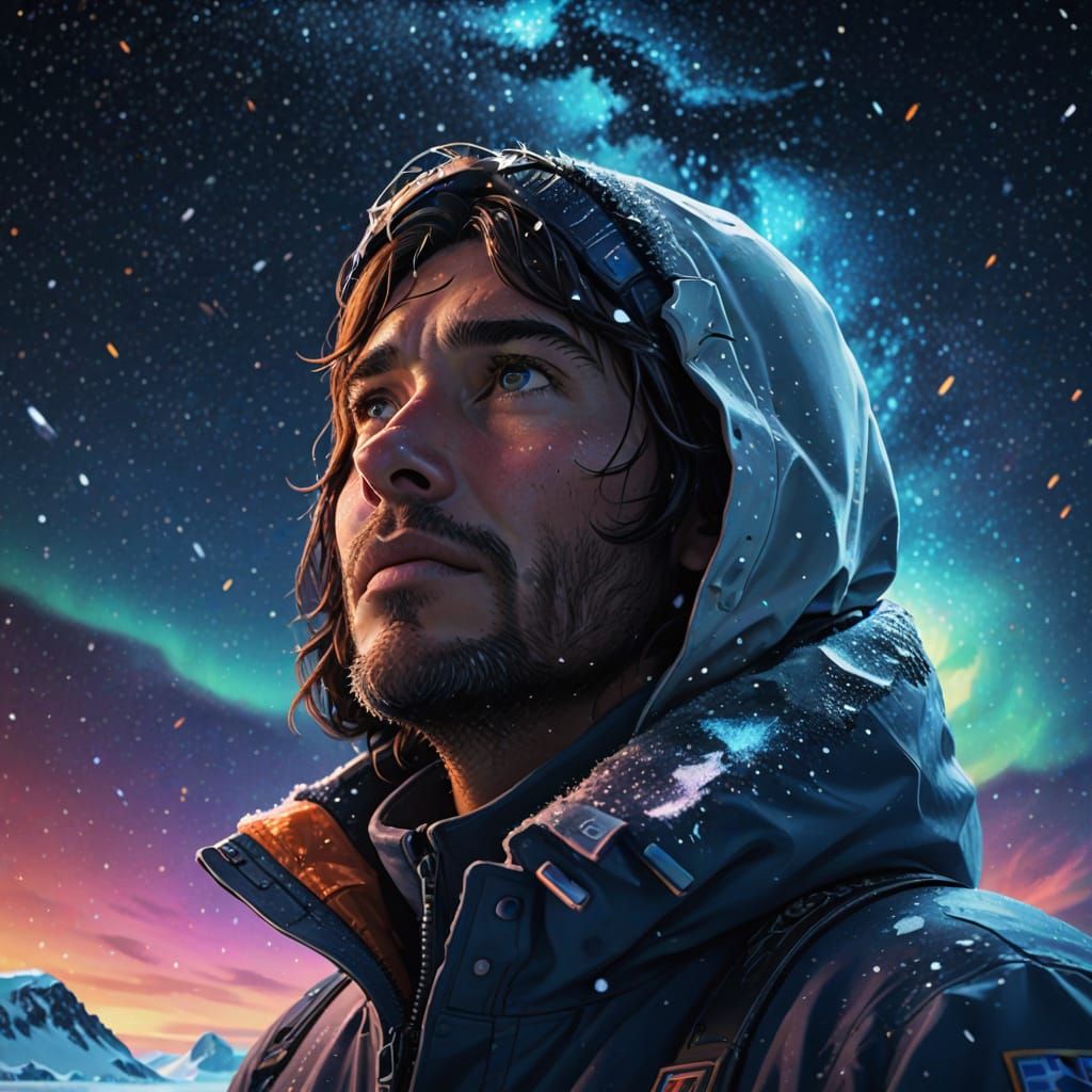 Person Gazing at Antarctic Starry Sky