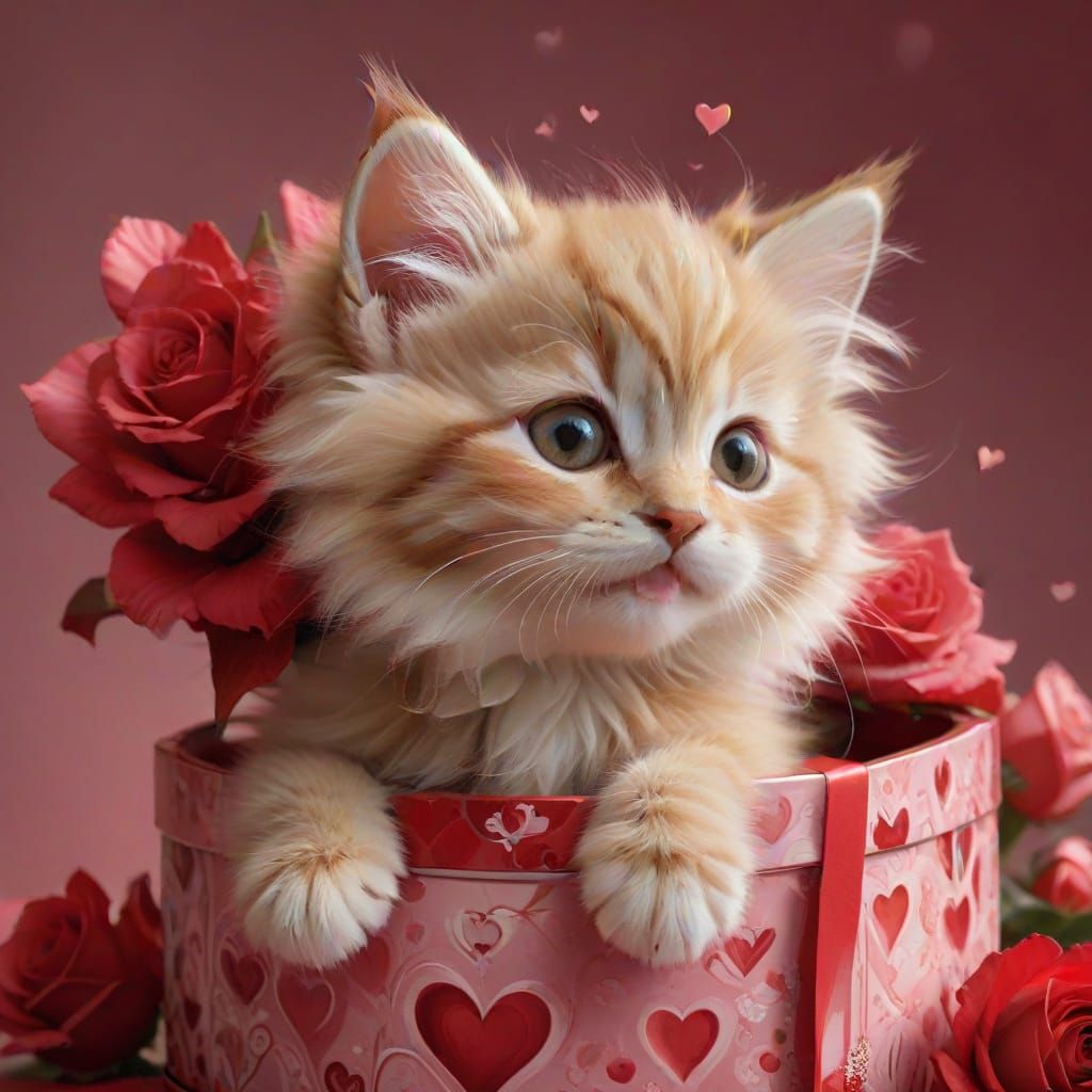 Whimsical Valentine's Kitten Unwraps Surprise