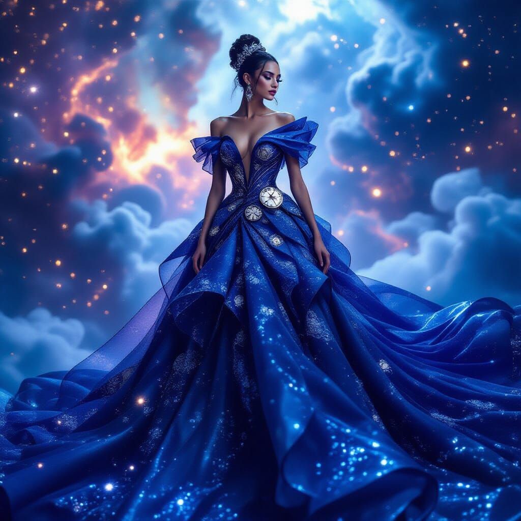 Celestial Nebula Gown with Clockwork Accents