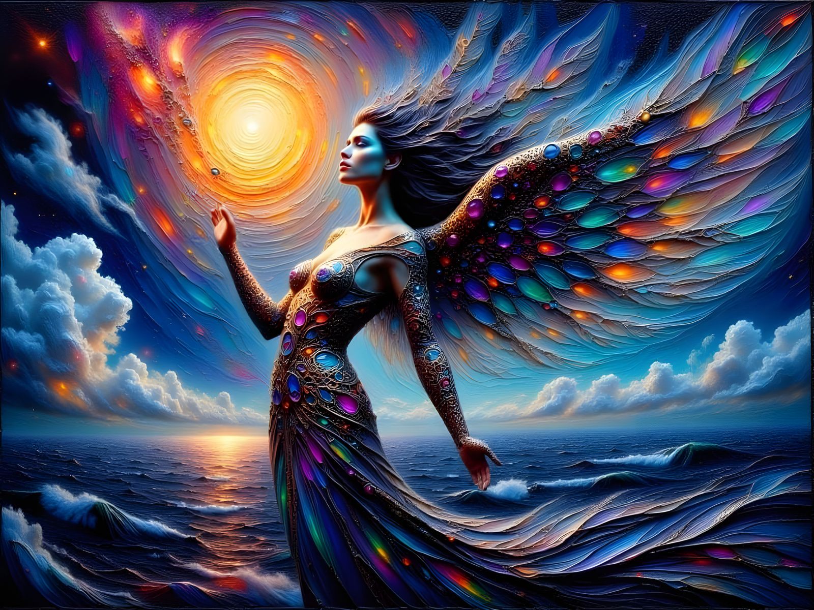 Cosmic Goddess in Encaustic Textures