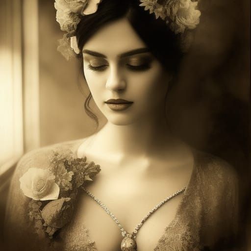 Gothic Beauty in Sepia: A Vintage Photograph