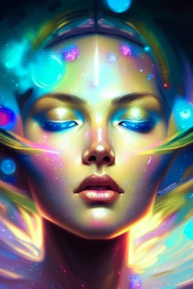 Majestic Space Goddess Portrait in Cyberpunk Style