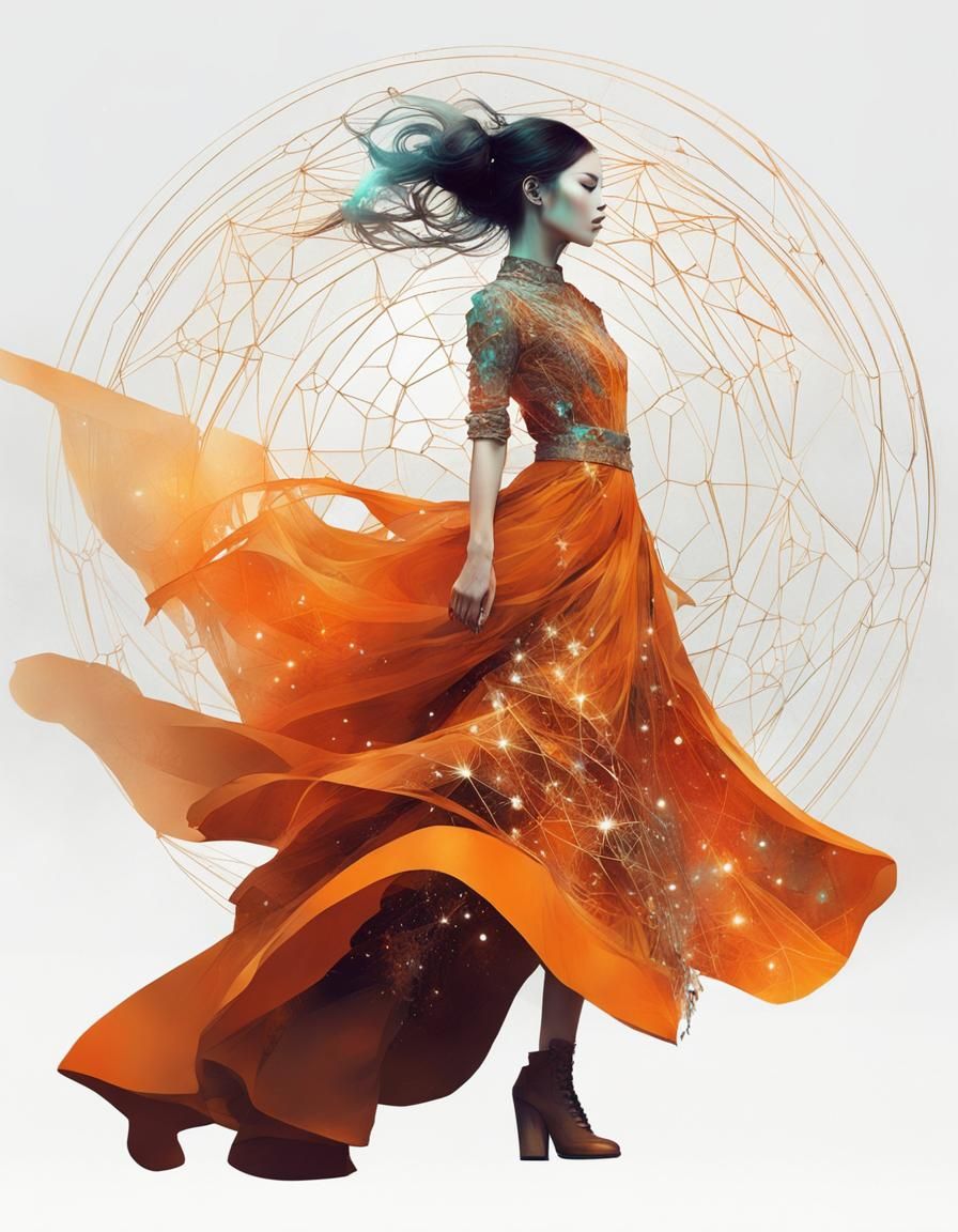 Ethereal Girl Radiates Enchanting Nacreous Aura in a Geometr...