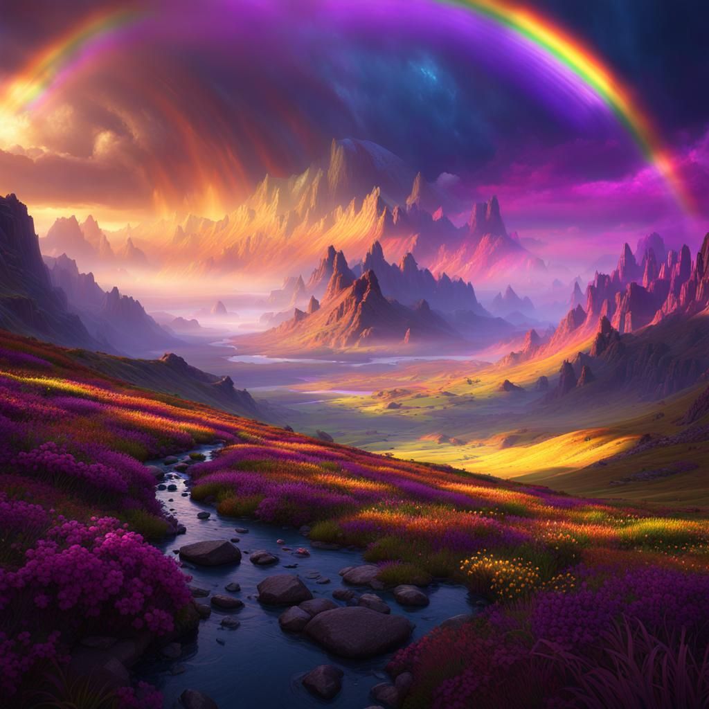 Rainbow Landscape in Dark Fantasy Style