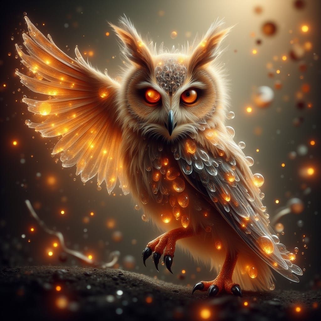 Magical Autumn Owl With Crystal Feathers