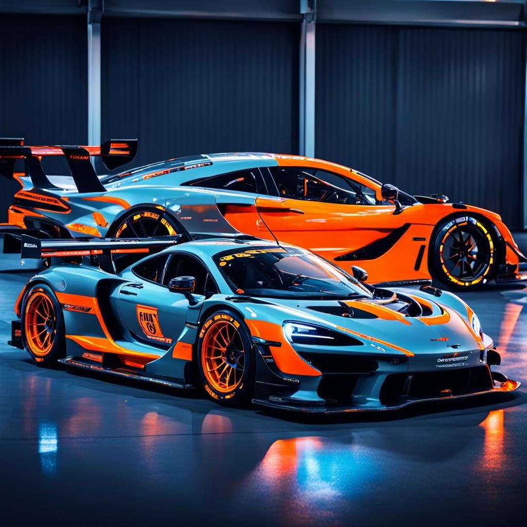 Grey and Orange McLaren Senna GTR in Synthwave Style