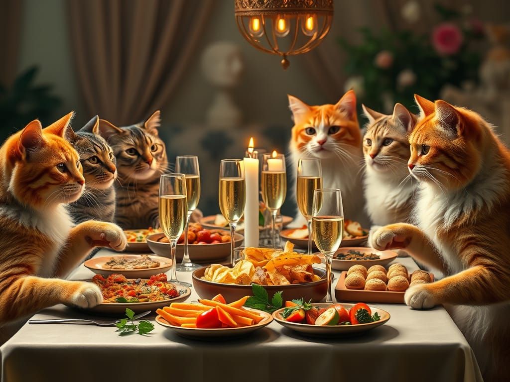 Cats Gather for Lavish Family Dinner