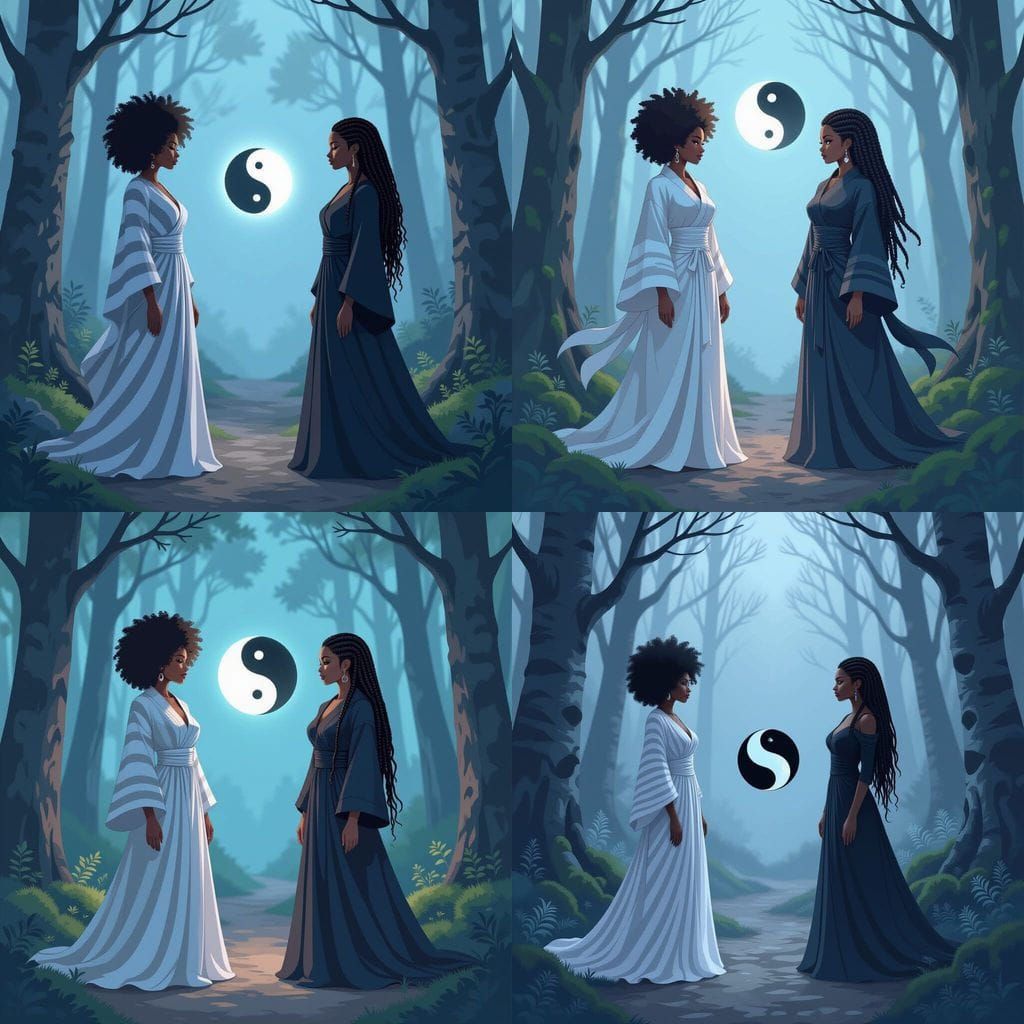 Black and White Yin-Yang Forest Scene