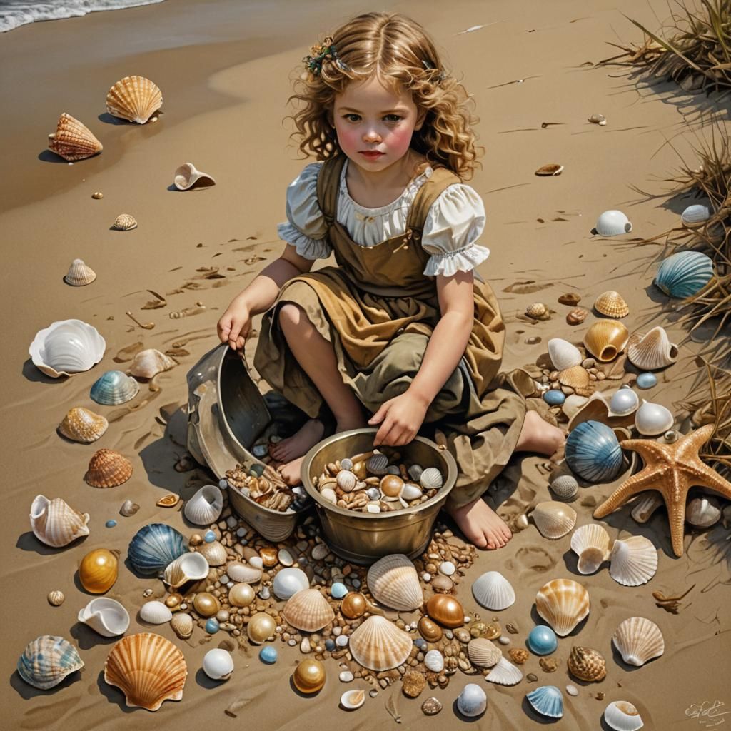 Mary Mary by the Seashore: Hyperrealistic Storybook Illustra...