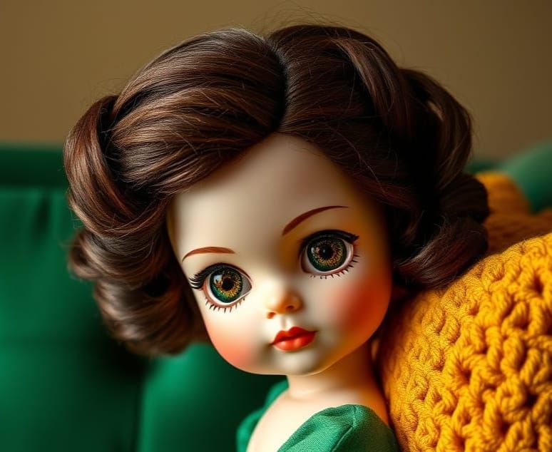 Vibrant Porcelain Doll with Emerald Eyes
