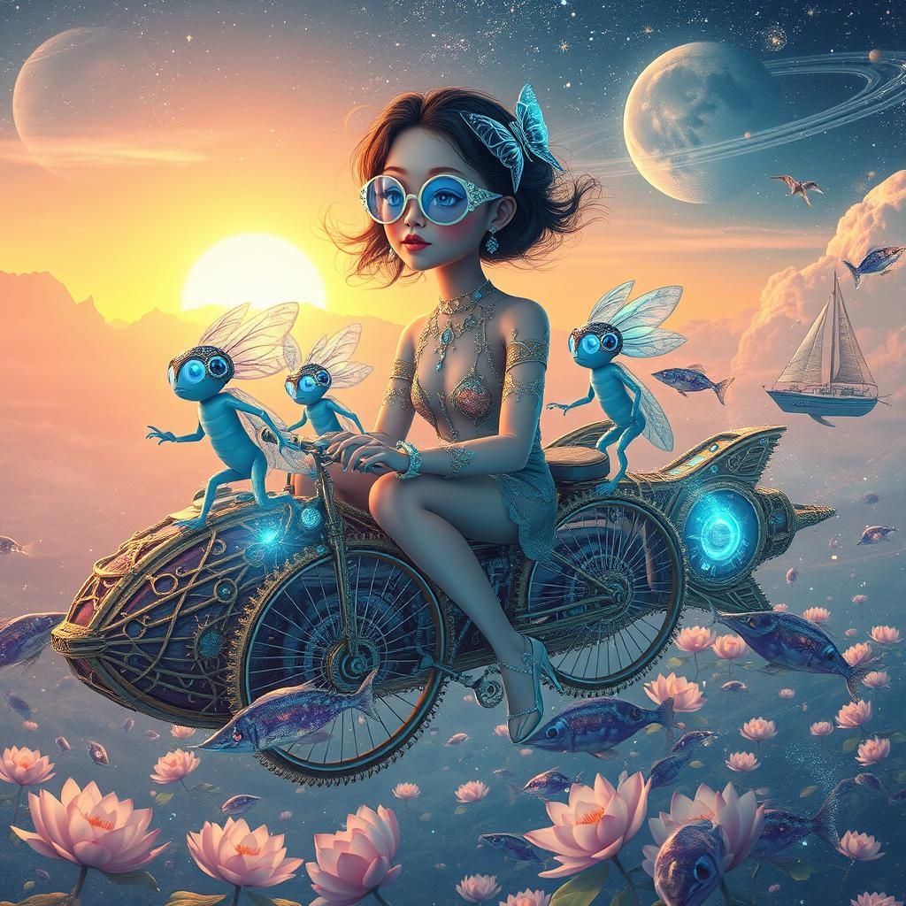 Cosmic Traveler in Surreal Sunset Galaxy