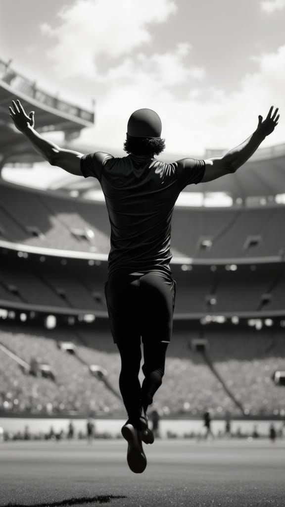 Triumphant Athlete Captured in Dramatic Black and White Phot...