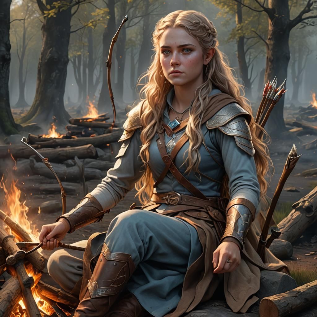 Pictish Teenage Archer at Campfire: Fantasy Art