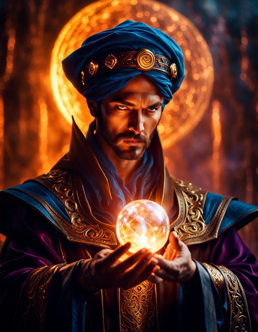 Mysterious Mage Casting a Potent Spell in Digital Art