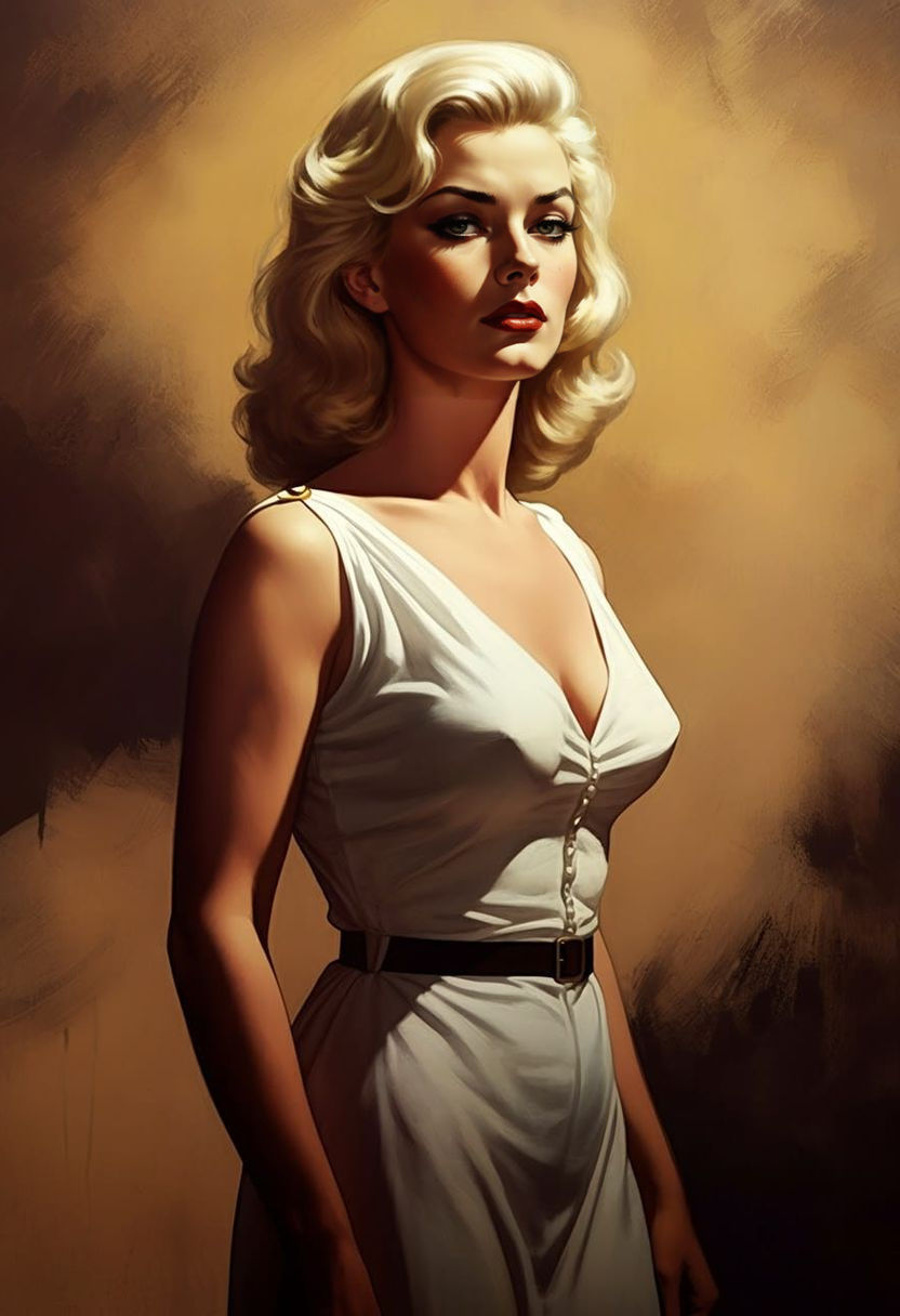 Mid-Century Blonde Goddess in Shadowy Renaissance Harmony