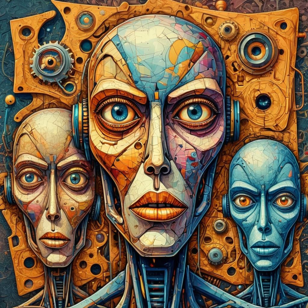 Surreal Androids in Cubist Pop Art Style