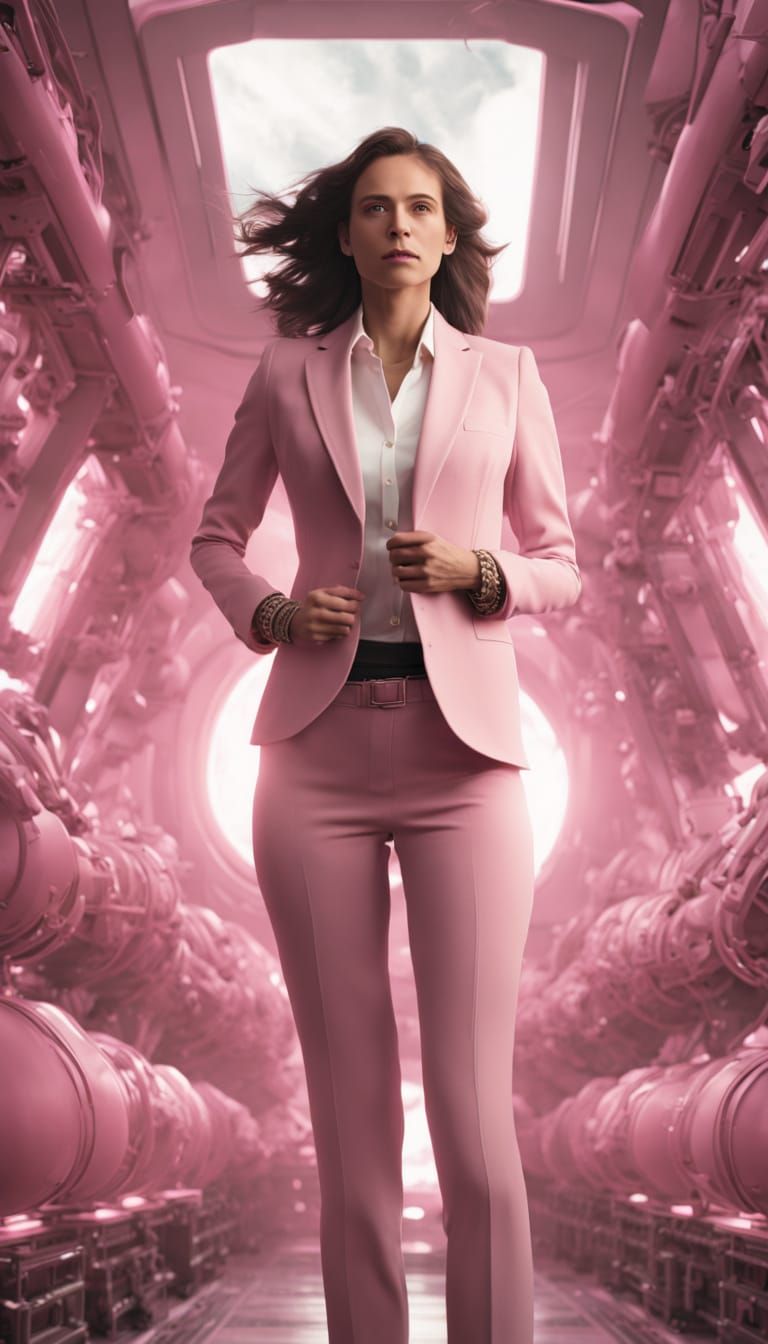 Woman in Pink Suit Floating in Zero-G