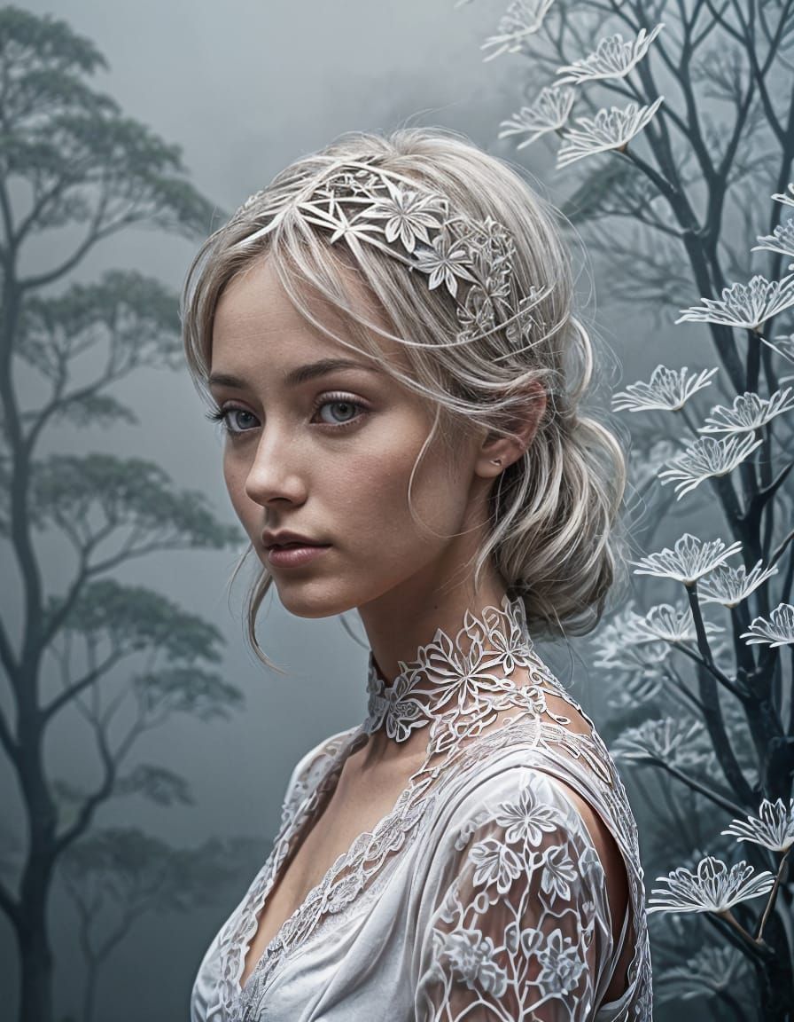 Kirigami Young Woman in Misty Setting