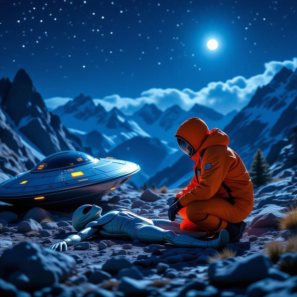 Crashed Saucer: Rescuer and Alien in Rocky Mountains