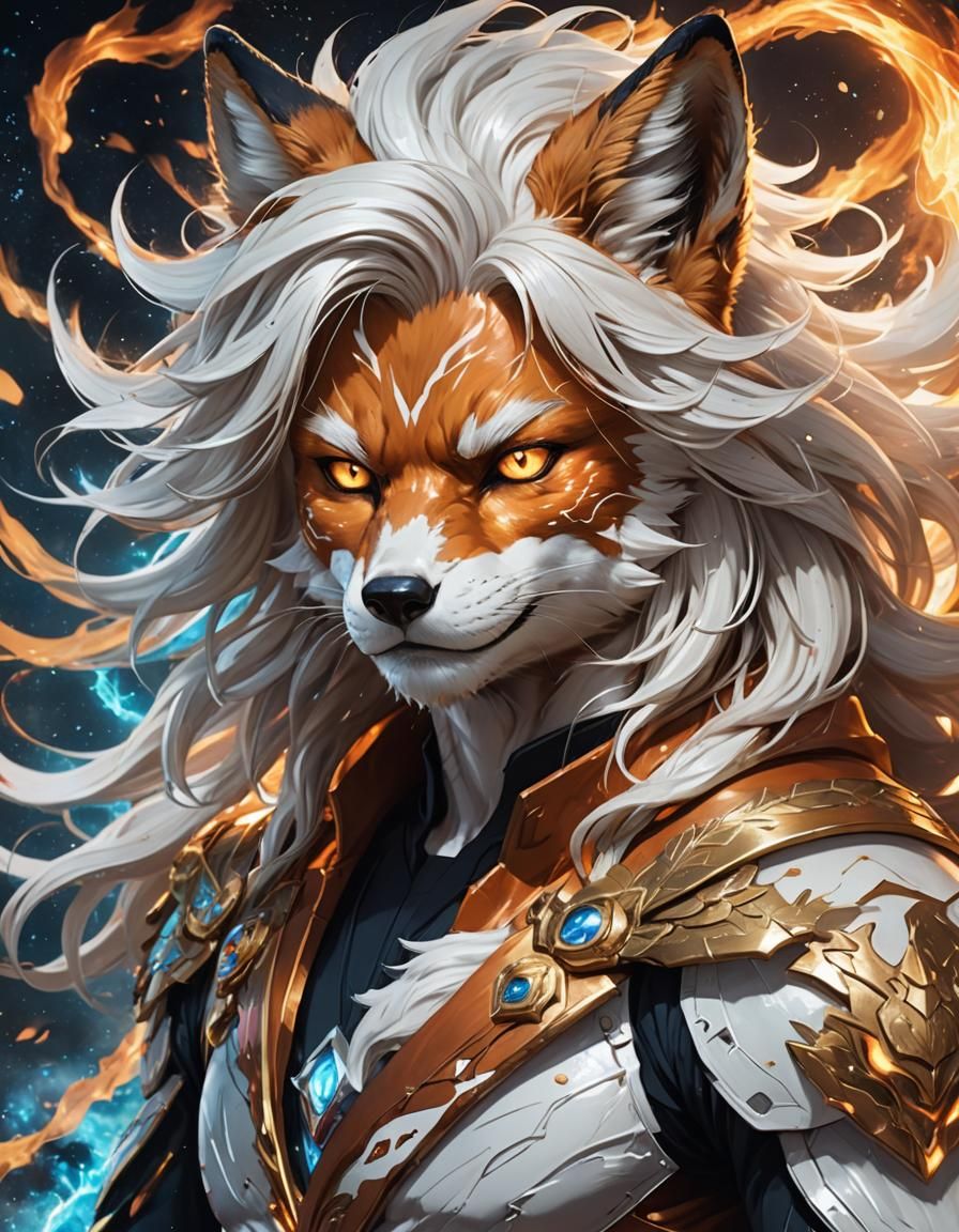 Anime Fox-Man with Fire and Wind Elements