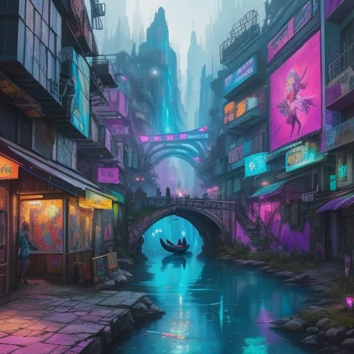 Whimsical Fairy Wonderland with Elf in Gondola