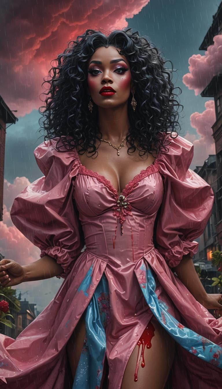 Fantasy Drag Queen Under Pink Rain Clouds