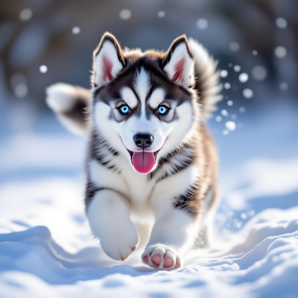 Playful Husky Puppy in Winter Wonderland