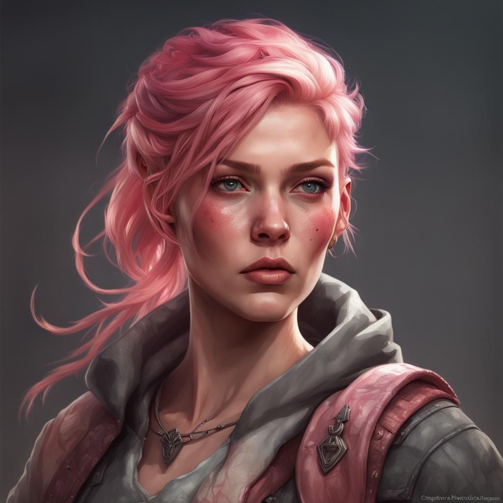Viking Gamer Girl with Pink Hair: Detailed Portrait