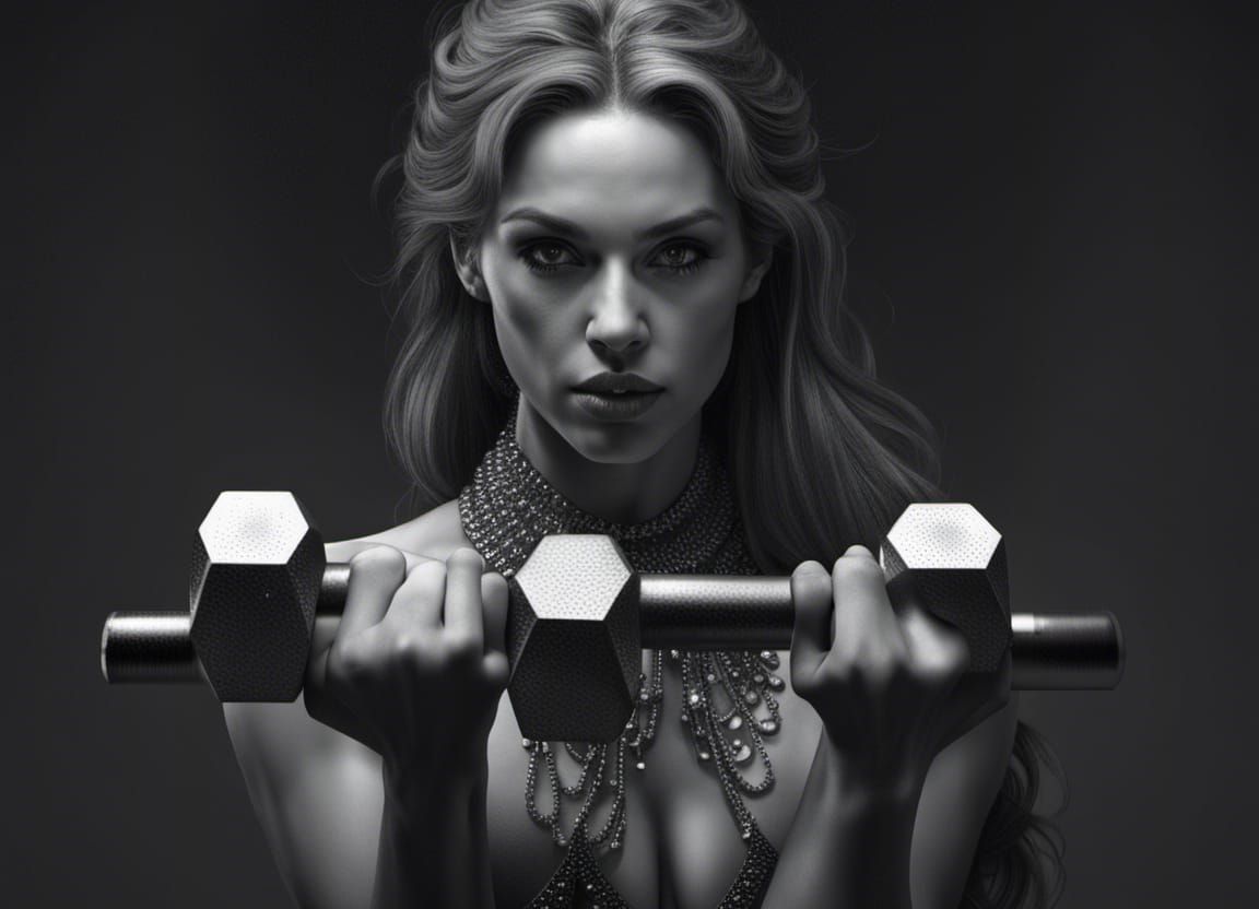 Woman Lifts Diamond Dumbbell: Matte Painting