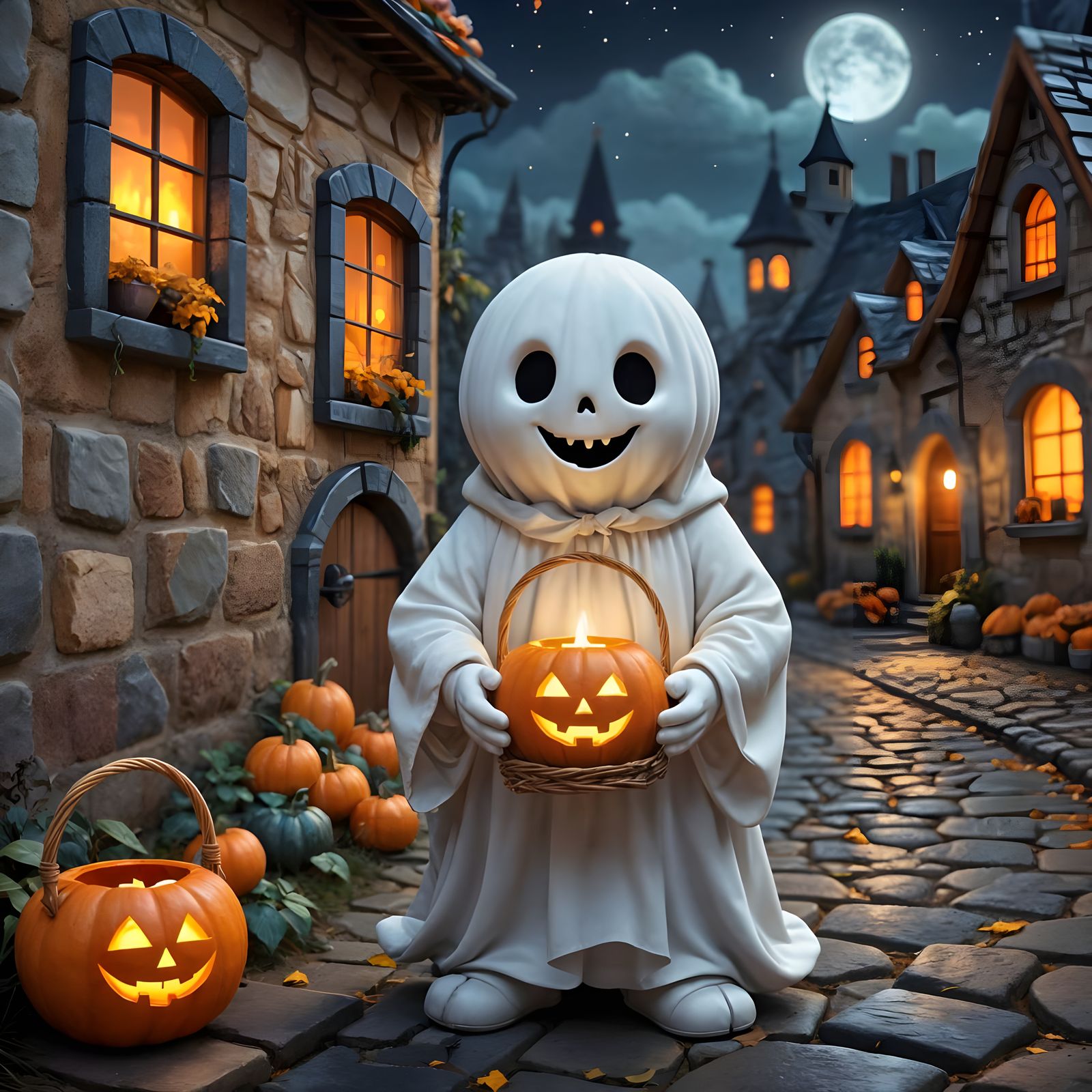 Cute Ghost on Halloween Trick or Treat Tour