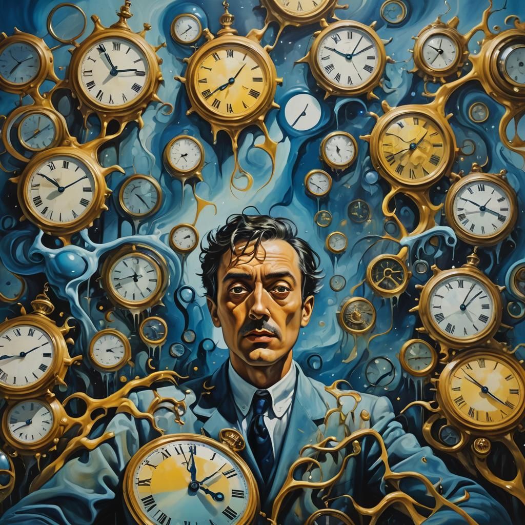 Surreal Dreamscape with Melting Clocks in Oil Painting